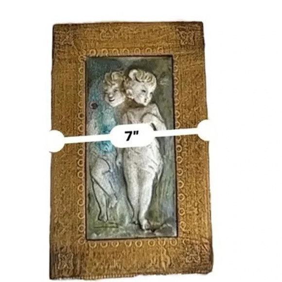 Vintage Emanuele Terzani Italian Majolica Relief Ceramic Tile Children Framed - Picture 2 of 4